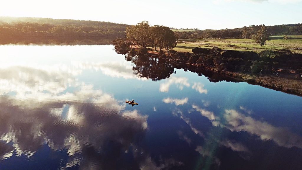 Finchy kayaking the Kalgan River in Western Australia