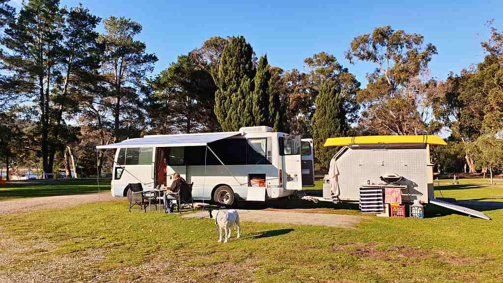 Finchy writing at the Kalgan River Caravan Park near Albany