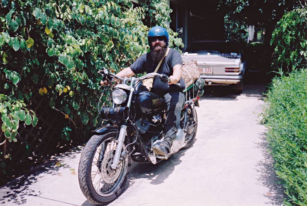 Finchy packed and ready to ride (down the guts) from Darwin to Adelaide in 1992