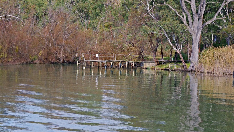 Rickety old jetty on River Murray