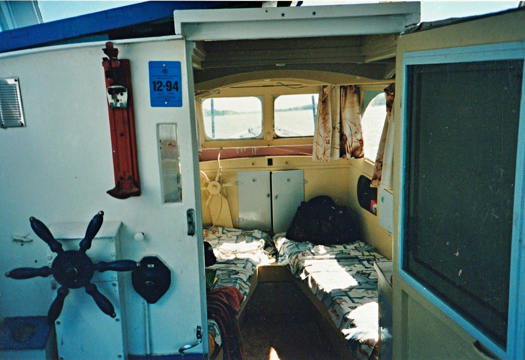 Hucks cabin where engine is just inside the door