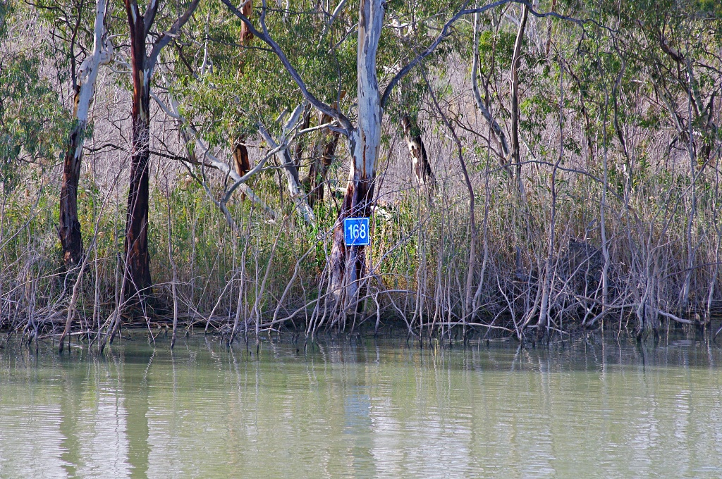 168km distance marker along the Murray River